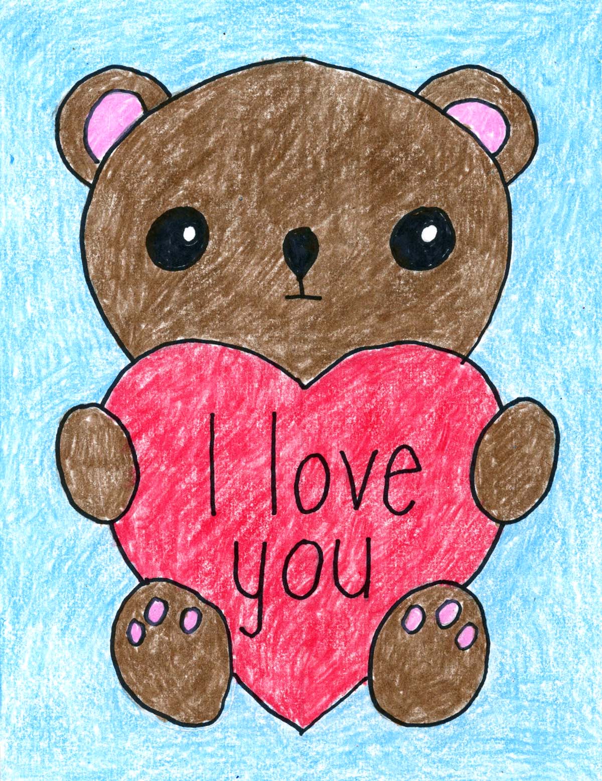 how to draw a valentine bear: easy step-by-step art lesson for kids